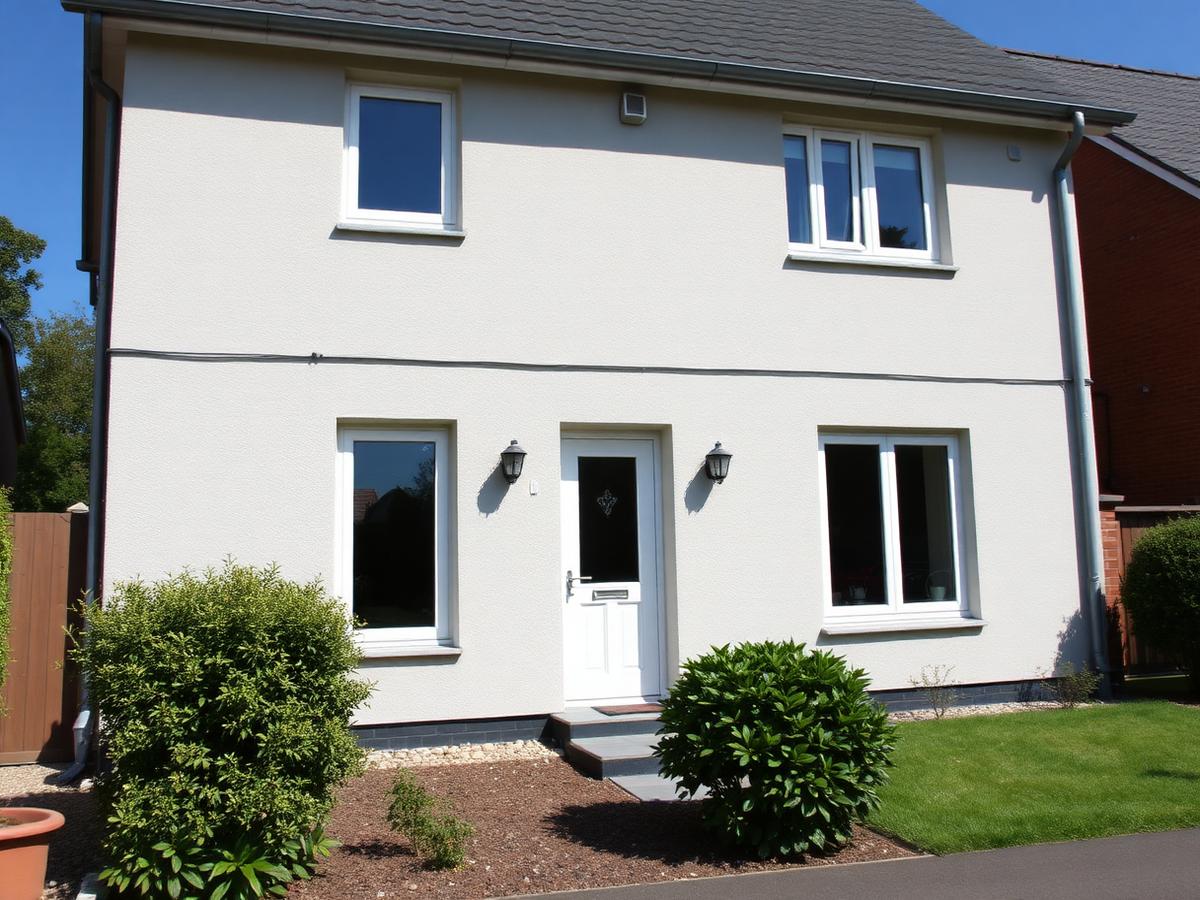 Woning met nieuwe buitengevelisolatie en lichte crepi-afwerking
